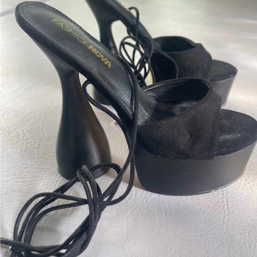 Fashion Nova Black Suede Platform Sandals